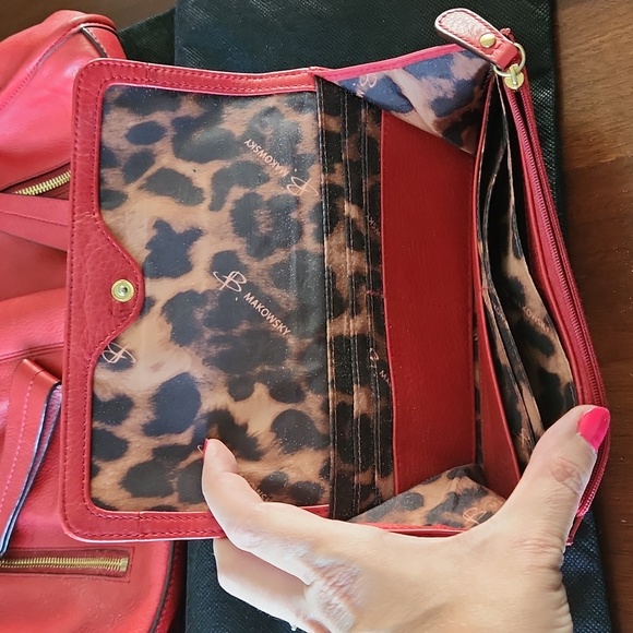 B. Makowsky Red Leather Handbag and Wallet - Picture 2 of 12